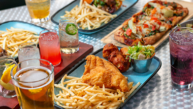 Food and drink on table