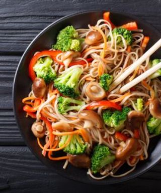 Asian noodles with chopsticks