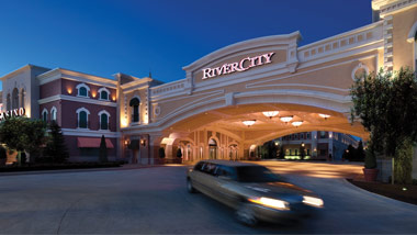 exterior of river city casino with car 