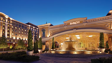 River City Casino exterior with fountain